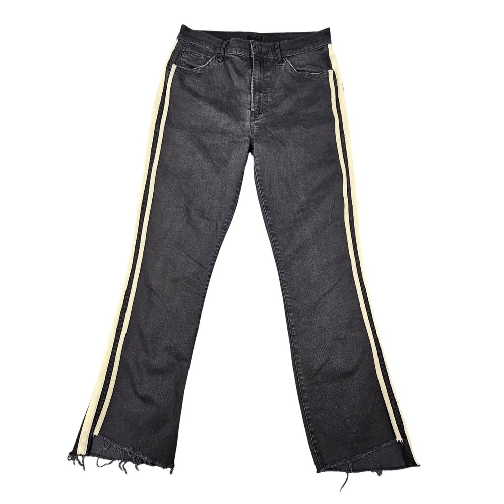 MOTHER The Insider Crop Step Fray Jeans Guilty Racer Side Stripe Black Tag Sz 29